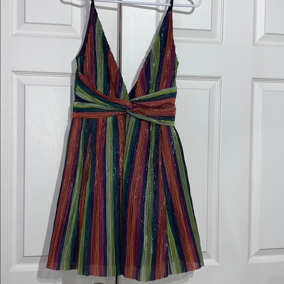 Rainbow Pleats Twist Mini Dress - Picture 2 of 4